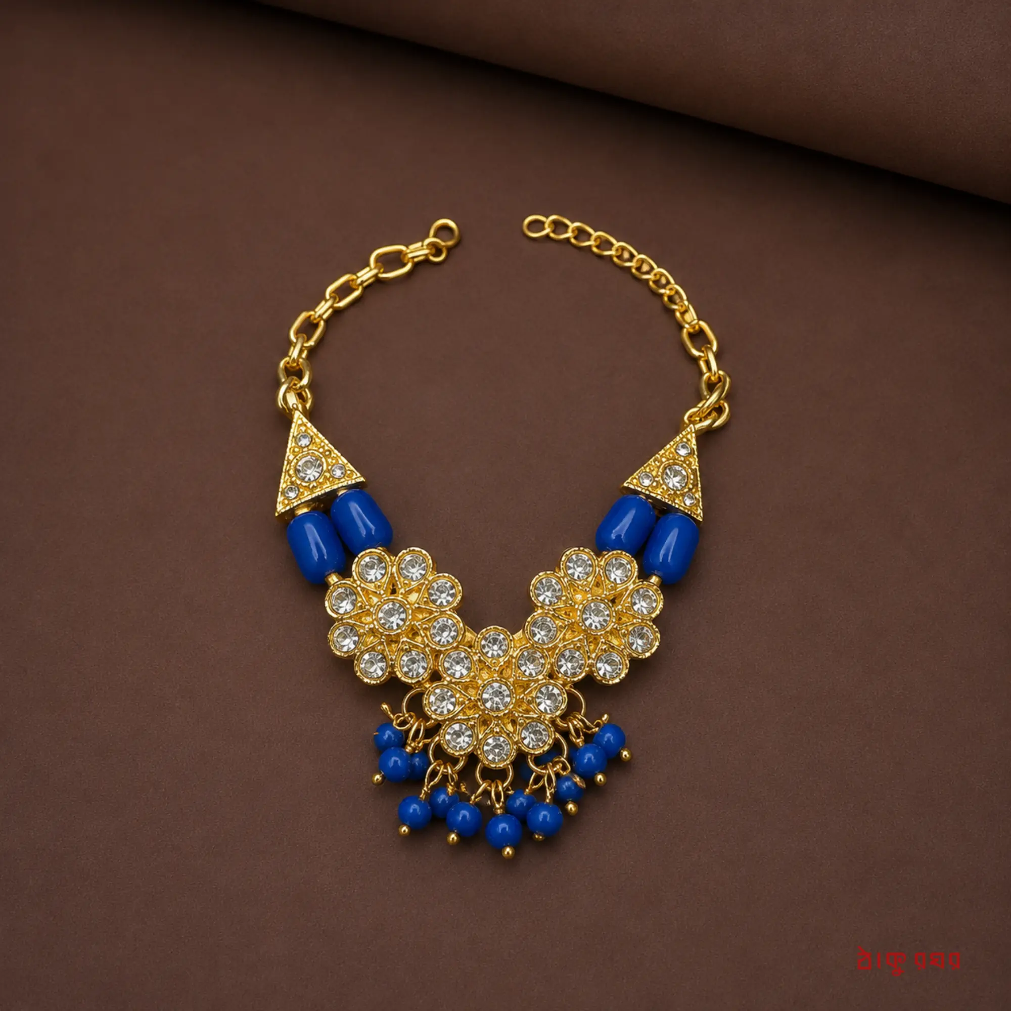 Designer Stone & Beaded Statement Necklace - Blue