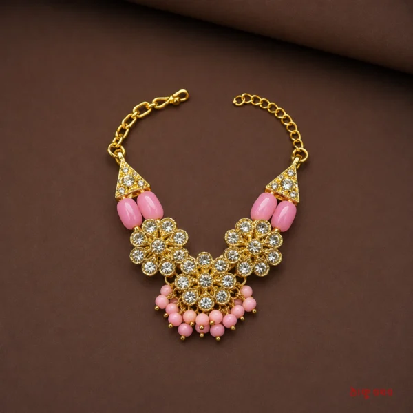 Designer Stone & Beaded Statement Necklace - Pink