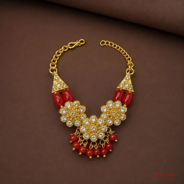 Designer Stone & Beaded Statement Necklace - Red