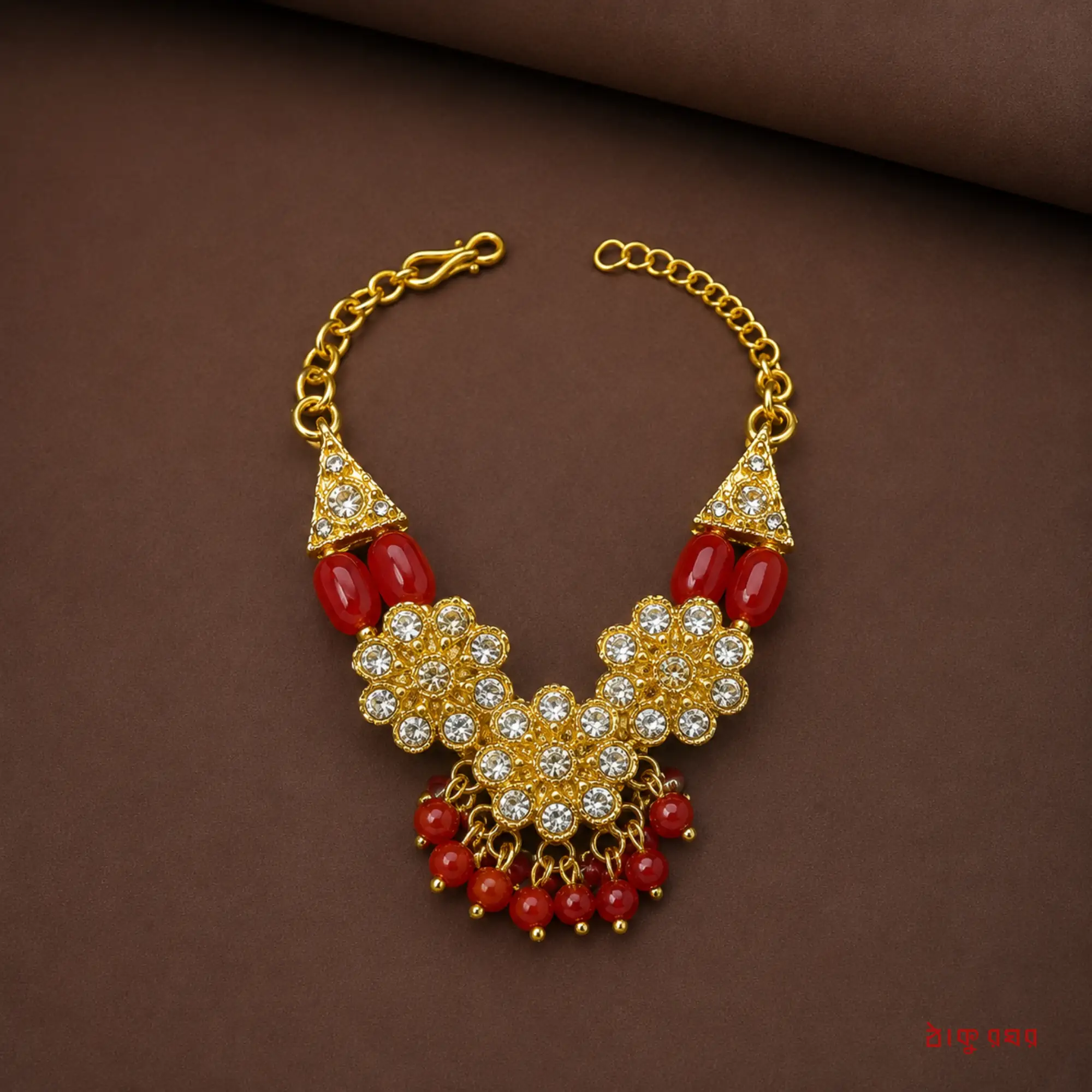 Designer Stone & Beaded Statement Necklace - Red