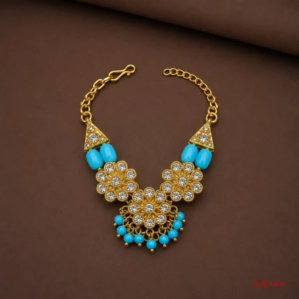 Designer Stone & Beaded Statement Necklace - Sky Blue