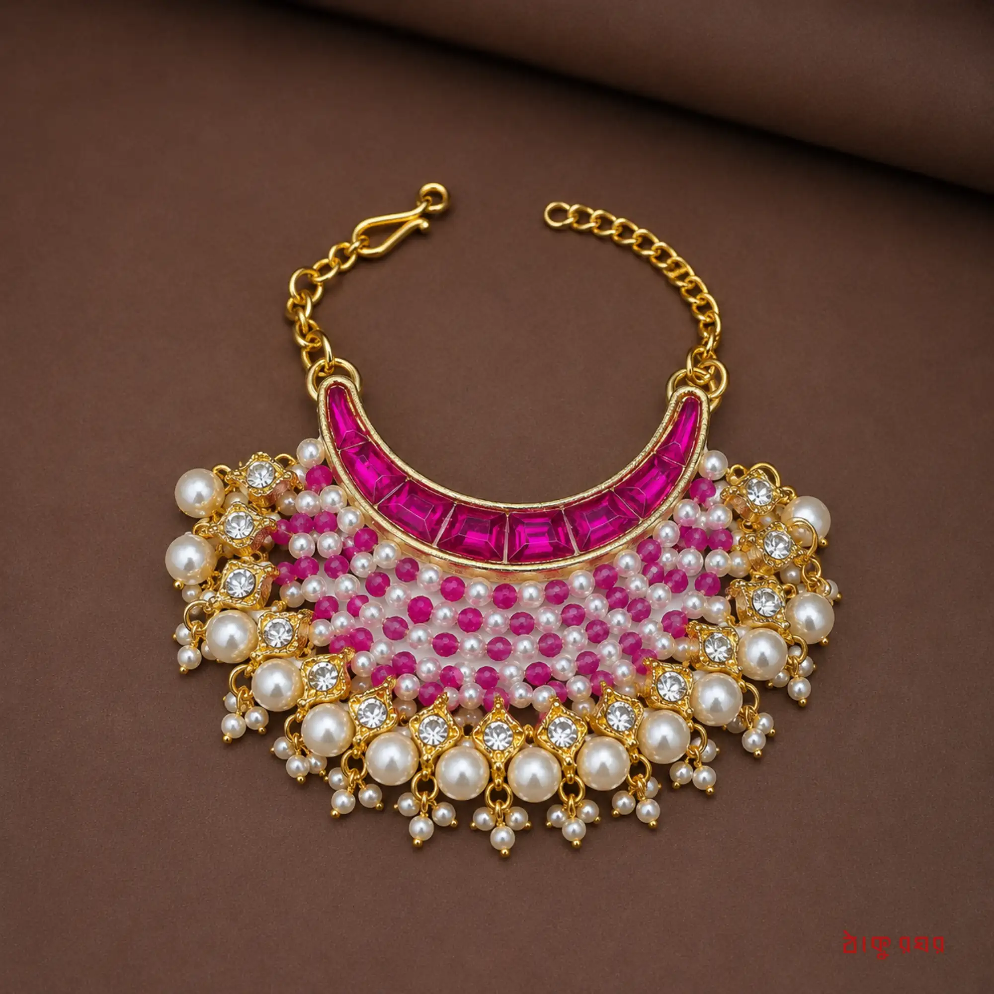Traditional Pearl Choker Necklace - Rani Pink