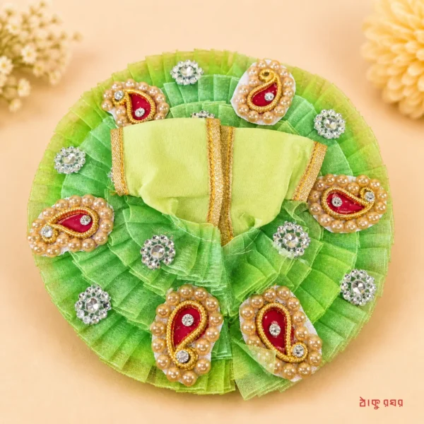 Fancy Designer Poshak For Laddu Gopal (Green) - Size 2