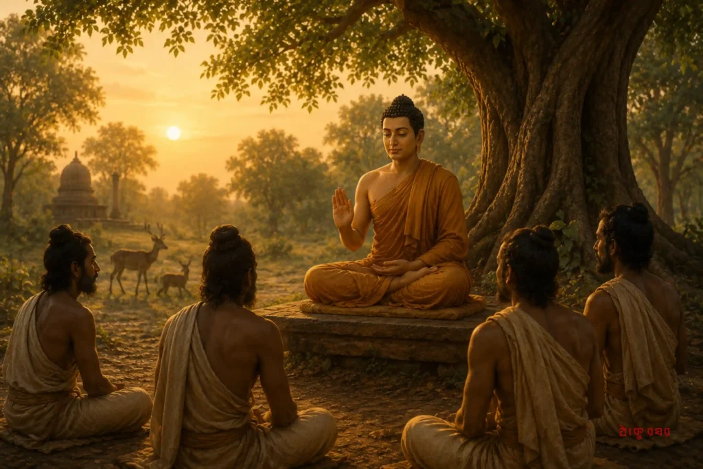 Gautama Buddha teaching five disciples at Sarnath